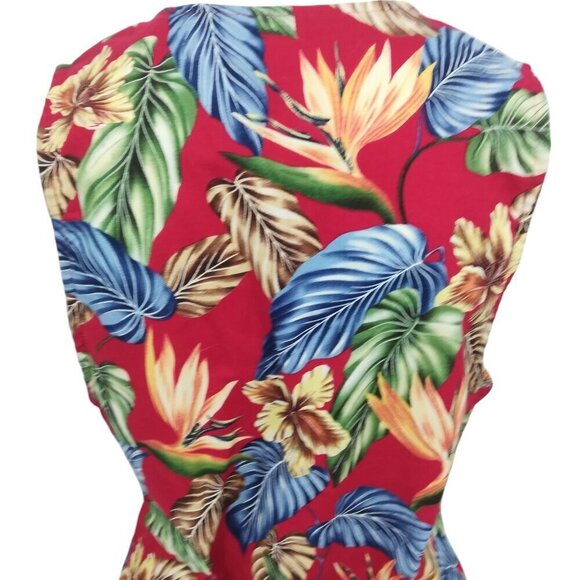 Vintage Confetti Hawaiian Floral Print Vest Sleeveless Shirt Size M 80s 90s Red - Picture 11 of 15